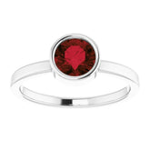 Rhodium-Plated Sterling Silver 6 mm Imitation Garnet Ring